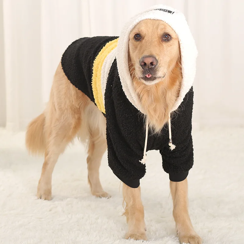 Милые полосатые Большие куртки для собак, Одежда для питомцев, зимний, теплый, мягкий флис, зимний золотистый ретривер, Питбуль, одежда для собак с капюшоном