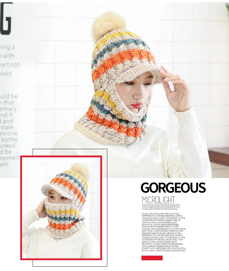 Gorro de Inverno Chapéu de Malha Chapéu de Inverno Conjunto de Bola de Cabelo Feminino Cachecol Moda Espessamento Chapéu Coleiras Pom lã 16 de inverno feminino chapéu de malha cachecol