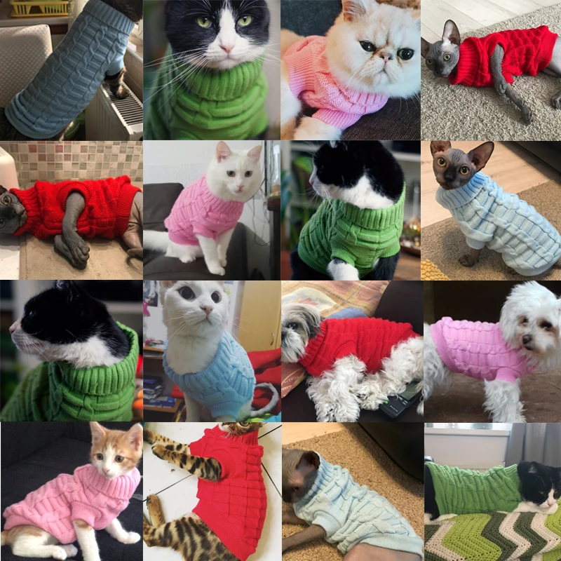 Зимняя теплая одежда для домашних животных, котов однотонный вязаный свитер Костюмы для маленькой кошки собаки из хлопка с рисунком кота и котенка Китти куртка товары для домашних животных