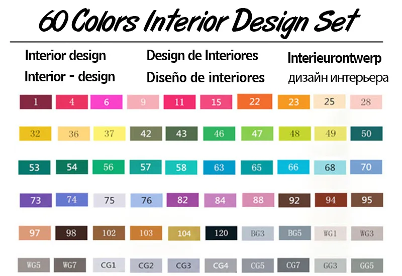 TOUCHNEW 30/40/60/80 Цвет художника с двойной головкой эскиз маркеры на спиртовой основе маркер художественный маркер для художника мягкий дизайнерский арт-Сделано в Китае - Цвет: 60 Interior Set