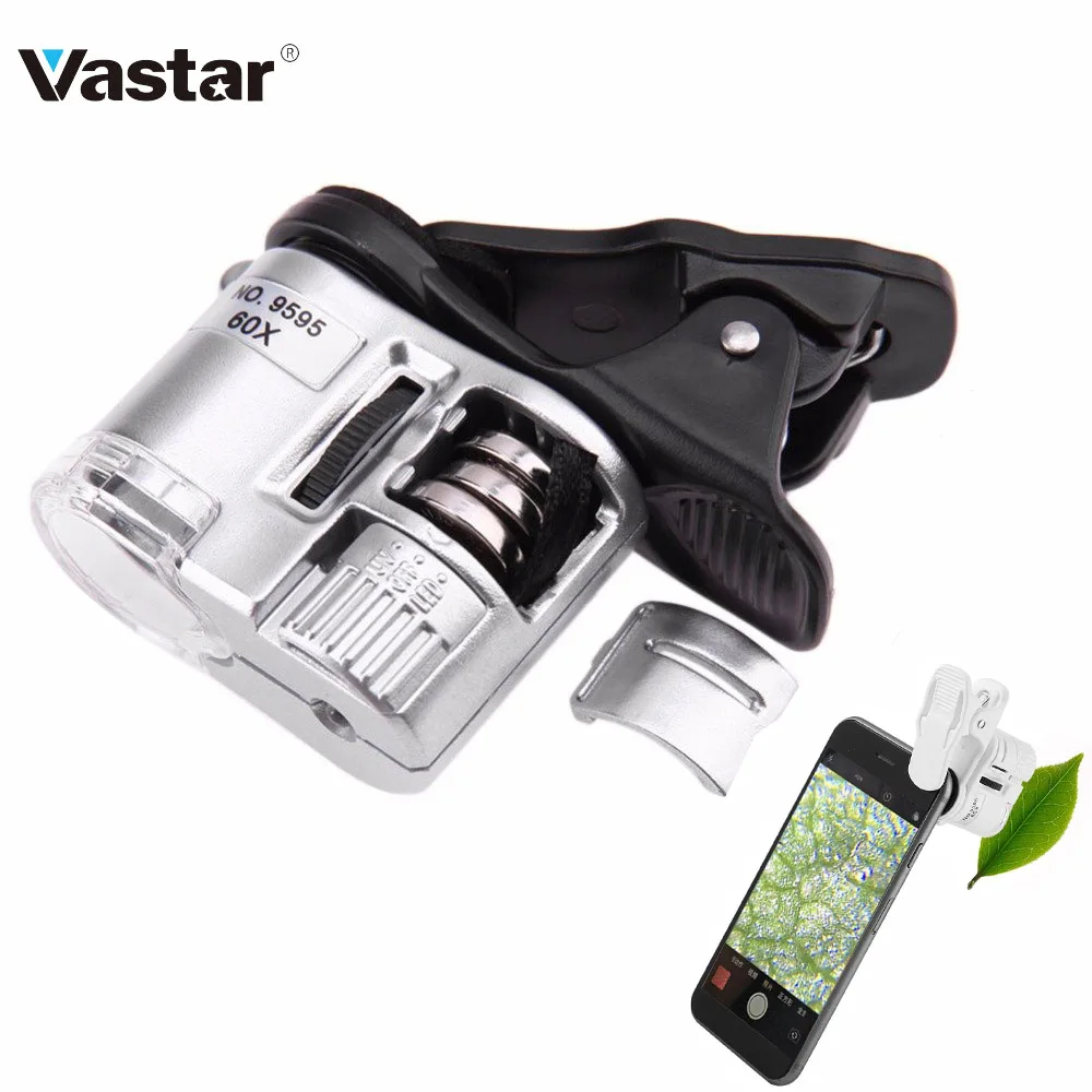 

Handheld Magnifying Glass Mini Universal 60X Mobile Phone Microscope Macro Lens Zoom Micro Camera Clip with LED Light