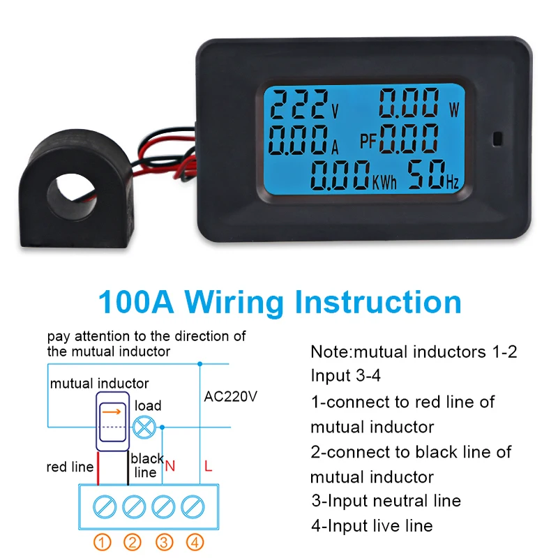 Переменный ток 22000 Вт 250 В 100А цифровые измерители напряжения мощность энергии Вольтметр Амперметр индикатор Тока Ампер Вольт ваттметр тестер детектор