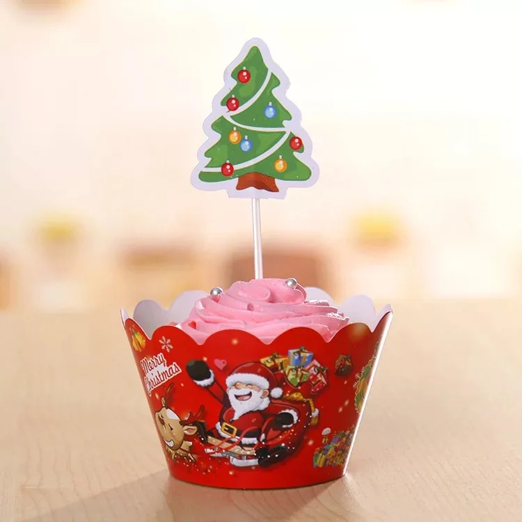 120 шт/партия = 10 бумажных мешков мультяшная Рождественская обертка для кексов торт Топпер сувениры для рождественского украшение для вечеринки