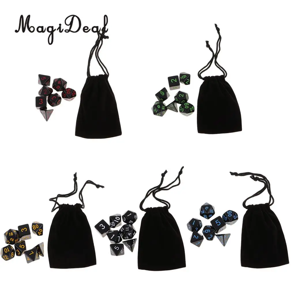 

MagiDeal High Quality 35Pcs Polyhedral Dice Complete Dice 16mm With 5Pcs Velvet Pouches for Dungeons Dragons RPG MTG Table Games
