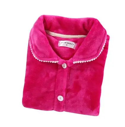 Женский Flannel Pajama Top зимнего сна Топ теплая размер свободный плюс флис дома - Цвет: rose red solid