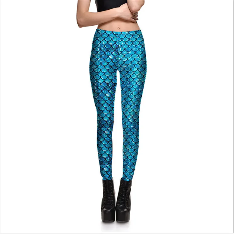 Women Leggings Funny Blue Fish Scales Print 3D Women Fitness Pants