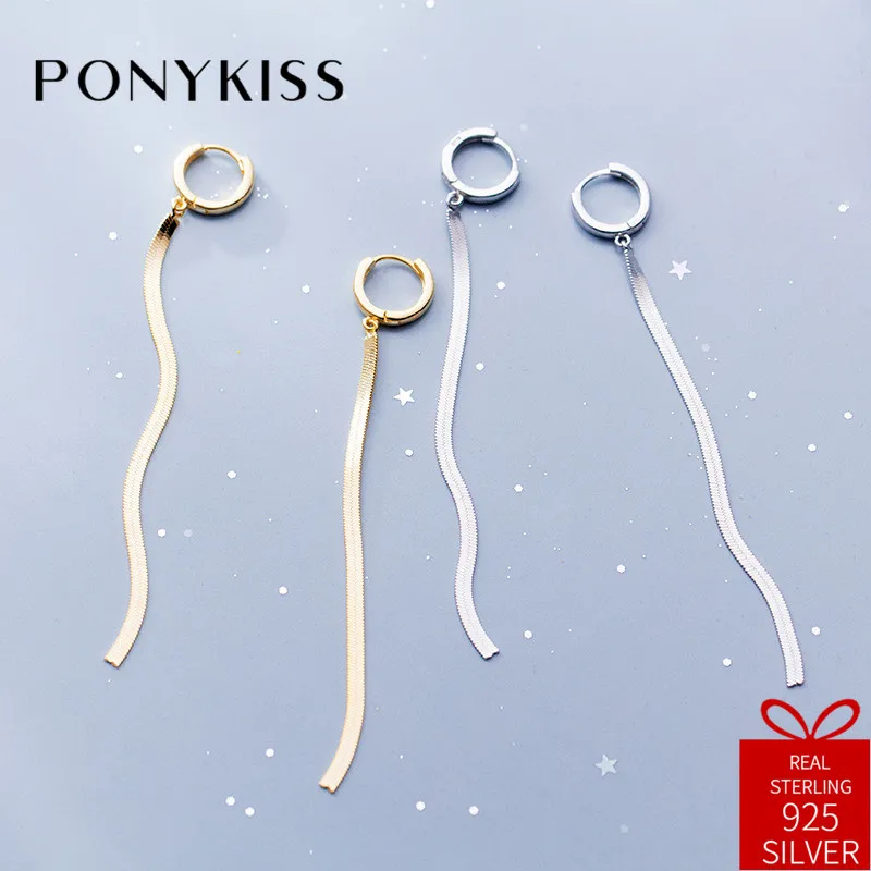 PONYKISS Мода Серебро 925 пробы Chic кисточкой длинные висячие серьги для вечерние партии нежный аксессуар мода подарок