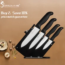 

Sowoll 6pcs Kitchen Ceramic Knife Set 3'' 4'' 5'' 6'' White Blade Comfortable Handle Knives Peeler Knife Holder Kitchen Helper