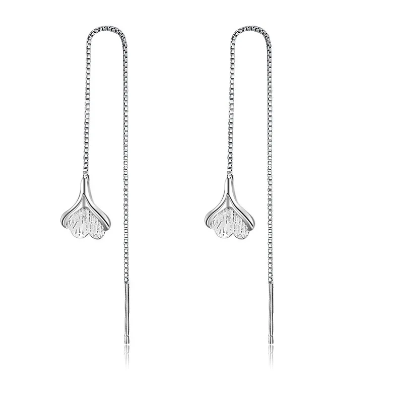 

Bijoux Jewelry Fashion Hook Earring Trendy Long Stone Tassel Hook Dangle Drop Earrings Ginkgo leaves Silver Ear line