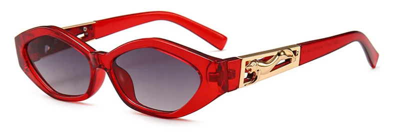 SHAUNA Модные женские солнцезащитные очки "кошачий глаз" с металлическим украшением "прыгающий Гепард" - Цвет линз: Red Grey