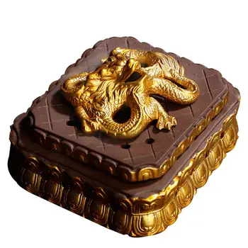 

New Luxury Gold Color Dragon Purple Sand Incense Burner Chinese Style Incense Coil Holder Ash Catcher Aromatherapy Decor