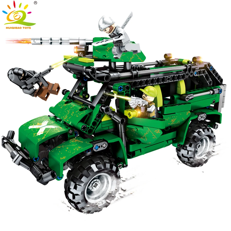 

HUIQIBAO TOYS 530pcs Military Pullback Cars Building Blocks For children Compatible Legoed Technic Vehicle Soldier Figure Bricks