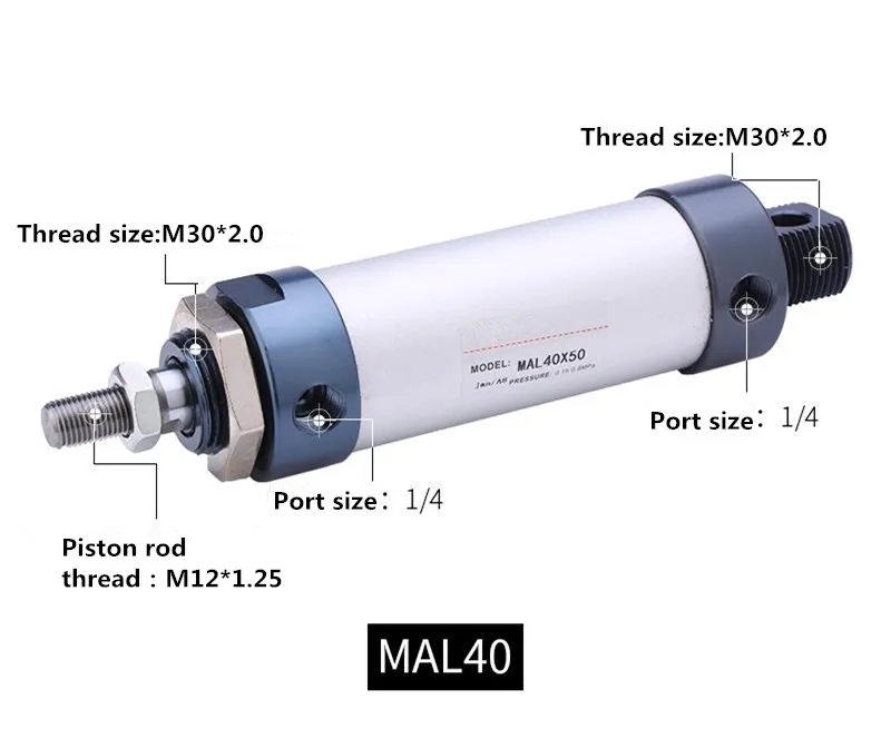 Пневматический цилиндр из алюминиевого сплава MAL40mm диаметр 25 мм-500 мм Ход двойного действия одностержневой воздушный цилиндр