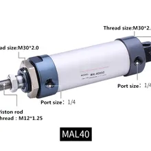 Пневматический цилиндр из алюминиевого сплава MAL40mm диаметр 25 мм-500 мм Ход двойного действия одностержневой воздушный цилиндр
