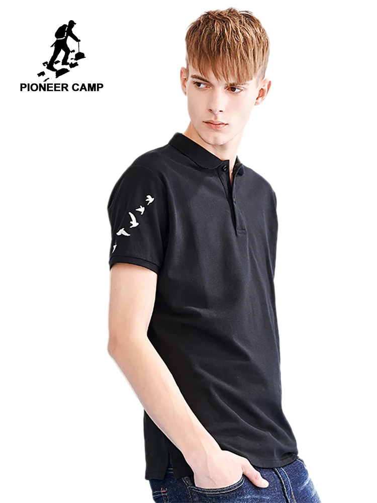 

Pioneer camp new short sleeve polo shirts men brand clothing casual printed mens polo cotton quality polo male black ADP802149