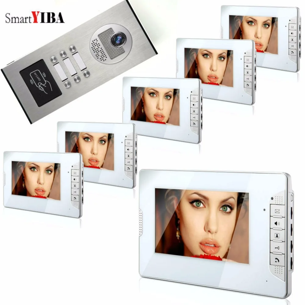 SmartYIBA 7\RFID 6 Units House Apartment Video Intercom Interphone Kit IR Night Vision Camera Door Phone Doorbell System