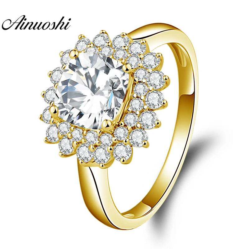 

AINUOSHI 10K Solid Yellow Gold Square Halo Ring 1.5ct Cushion Cut SONA Diamond Ring Luxury Wedding Engagement Jewelry Women Ring