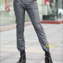 Мужские новые модные корейские кожаные брюки дымчатые серые тонкие мужские брюки для ночных клубов Большие размеры мотоциклетные кожаные брюки