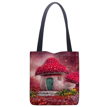 

Fantasy Mushroom Tote Bag For Women Canvas Fabric Bags Eco Reusable Shopping Bags Traveling Beach Casual Useful Shoulder Bag