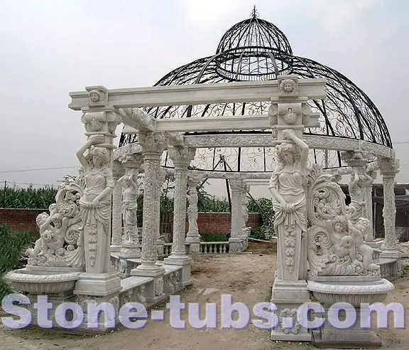 Escultura de piedra exterior pérgola jardín gazebo con cúpula y porche