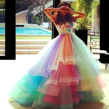 Радужное яркое бальное платье пышные платья без бретелек из многослойной органзы ручной работы с цветами милые 16 платья принцесса пышное
