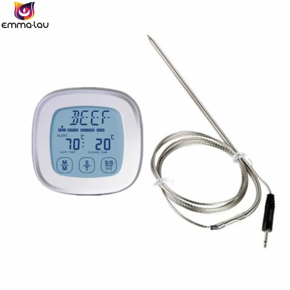 Touchscreen Digital Food Thermometer Meat Thermometer with Timer Alert Long Food Grade Probe for
