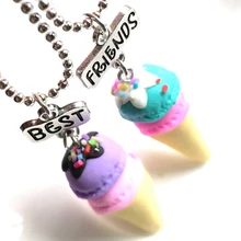 Имитация глины мороженое ожерелье BFF еда торт Кулон Дети Лучшие Друзья Девушки Близнецы Дружба Ювелирные изделия подарок на день рождения