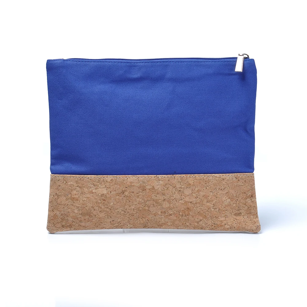 Canvas Cork Flat Cosmetic Bag Make Up Bag Clutch With Zipper Closure