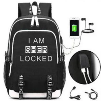 

Sherlock I Am Sher locked Rucksack Backpack Bag w/USB Charging Port and Lock Teenager Student School Bag travel Laptop Bags