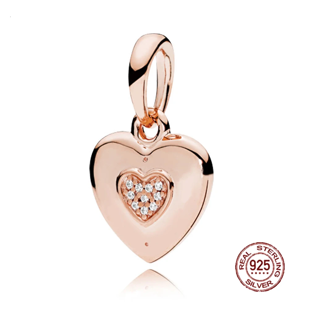 

2018 NEW 100% 925 Sterling Silver Signature Heart Pendant Rose Gold Clear CZ Charm For Mother Bracelet DIY Jewelry