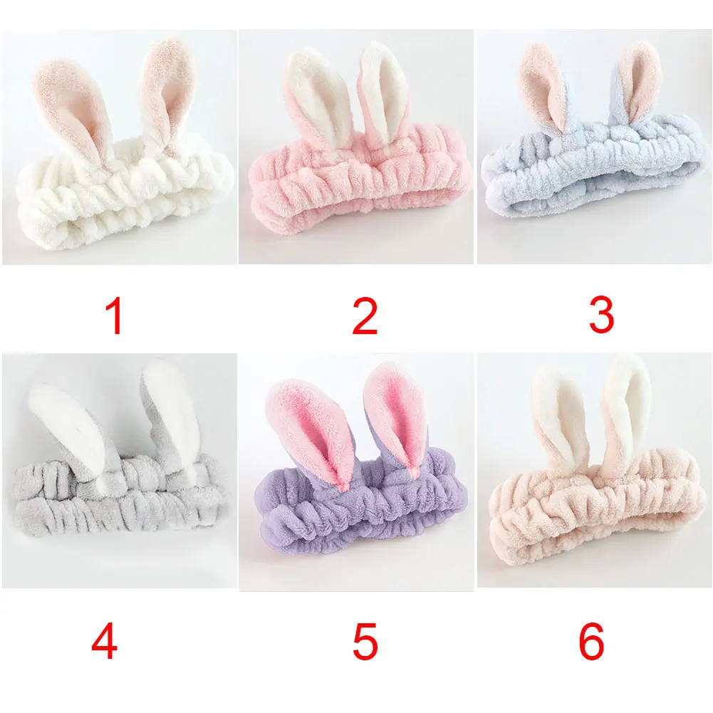 Women Fashion Makeup Headband Bath Rabbit Ears Hair Band Elastic Brimmed Soft Towel Girls Mask Tool Wash Face Coral Fleece Wide