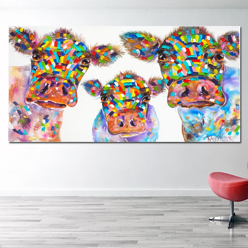 Бескорыстная акварельная картина на холсте корова Семья стены Искусство Плакат Печать декоративные картины животных для гостиной без рамы