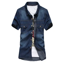 Мужская джинсовая рубашка летняя новая модная джинсовая синяя рубашка Ретро промытая Camisa Social Masculina Повседневная обтягивающая с короткими рукавами рубашка