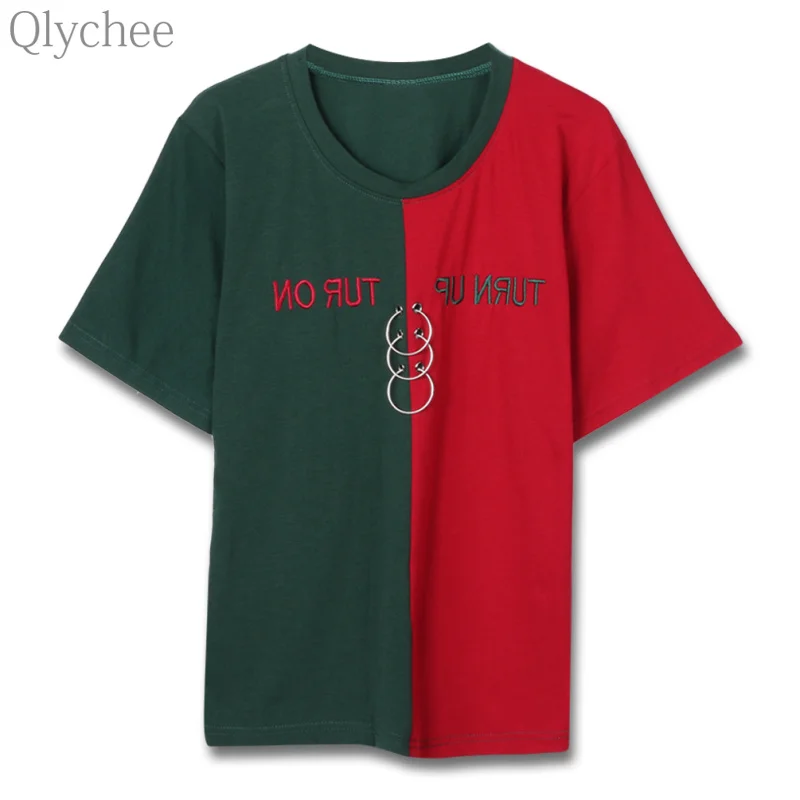 Qlychee вышитая Футболка с буквенным принтом металлическое кольцо короткий рукав