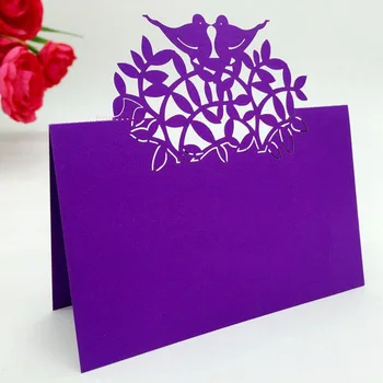 

Hot Selling 100pcs Birds Animals Purple Cute Party Favors Supplies Wedding Decoration Laser Cut Party Table Name Place Cards