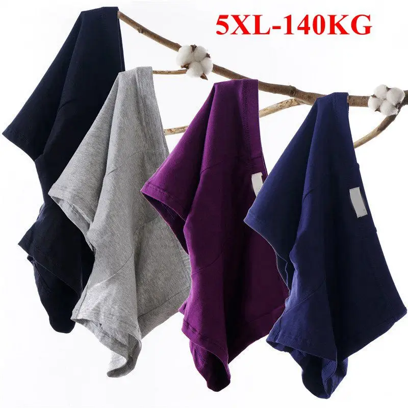 

4 PCS/lot Cotton Breathable Men's Boxer Shorts Large Size 5XL Solid Red Purple Black Male Plus Size Sexy Soft Underwear Shorts