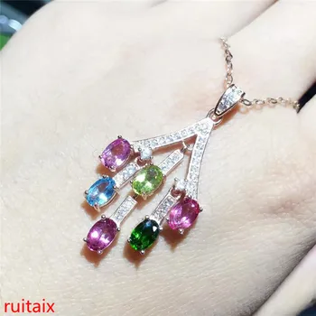 

KJJEAXCMY boutique jewels S925 silver rose tourmaline pendant natural hot sale custom sterling silver delivery box chain mail.