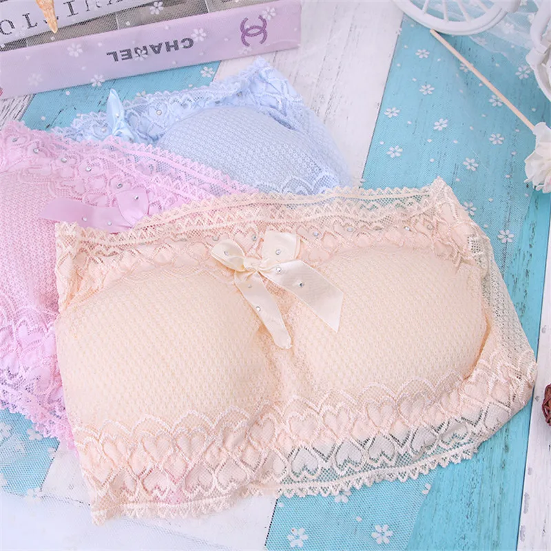 

2017 Girls Underwear Comfortable Wireless Thin Cup Girls Strapless Training Bra Cotton Children's Lace Underwear no Strap