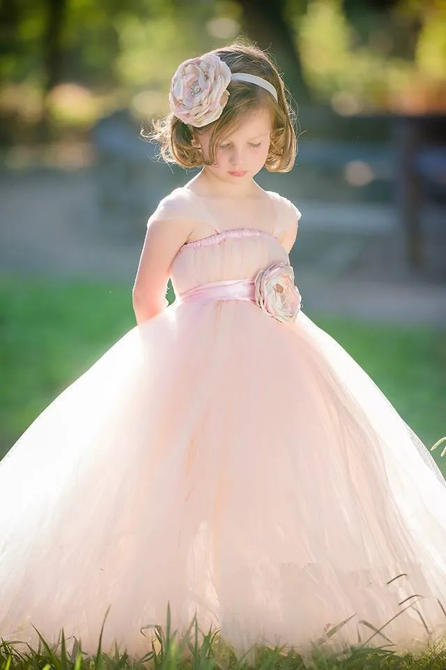 New Charm Blush and Light pink Flower Girl Dress with Headband Girl