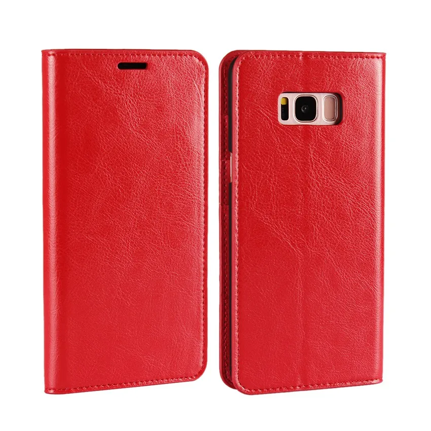 Захлопывающийся Чехол-бумажник из натуральной кожи чехол из кожи Крейзи Хорс с рисунком для мобильного телефона Чехол С Откидывающейся Крышкой-подставкой маска для Samsung Galaxy S8/S8 плюс S8 - Цвет: Красный