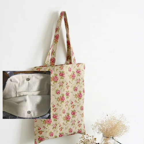 YILE-Handmade-Cotton-Linen-Eco-Reusable-Shopping-Shoulder-Bag-Tote-Rose-Flower-L149