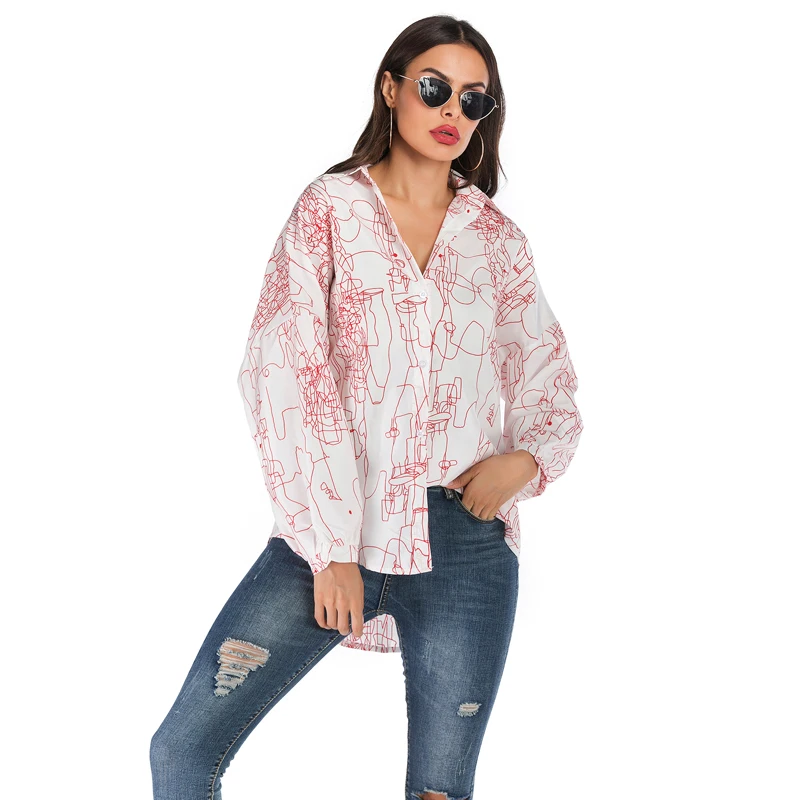 VZFF Women's Multicolor 2019 Fashion Loose Button In The Long Section Lapel Long-Sleeved Shirt Female Autumn