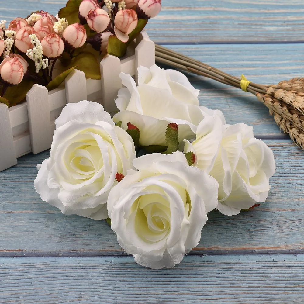 30 шт. 8 см искусственные Розовые розы шелковые головки цветов для украшения свадьбы DIY ВЕНОК Подарочная коробка Скрапбукинг искусственные поддельные цветы