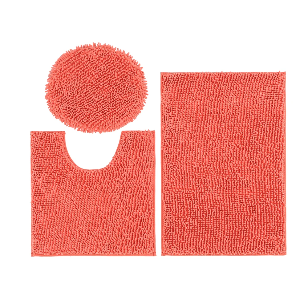 Orange Red 3 шт. микрофибра коврик для ванной синель мягкий плюшевый коврик в помещении моющийся коврик для ванной комнаты столовая спальня домашние противоскользящие ковры - Цвет: Orange Red