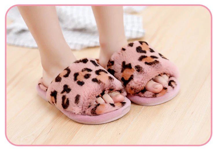 Детский Леопардовый мех плюшевые домашние тапочки для маленьких девочек Для мальчиков ясельного возраста домашняя хлопковая обувь для