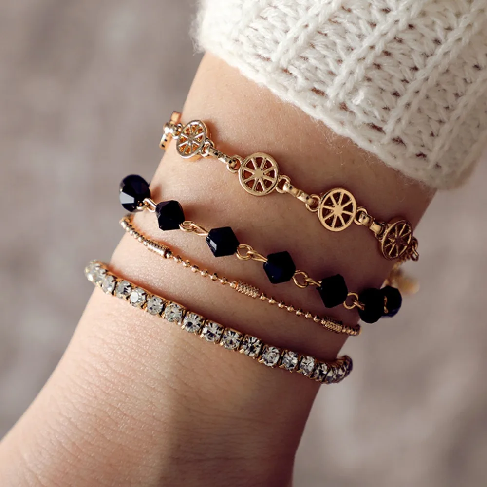 Black Drill Bracelets String Wristlet Elastic Wristband Rope Hollow