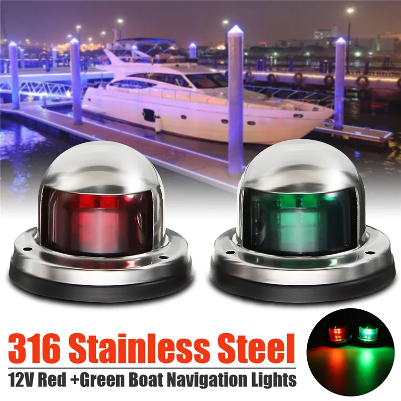 1 пара нержавеющая сталь 12 В светодио дный светодиодный бант навигационный свет красный зеленый парусный световой сигнал для морской лодки