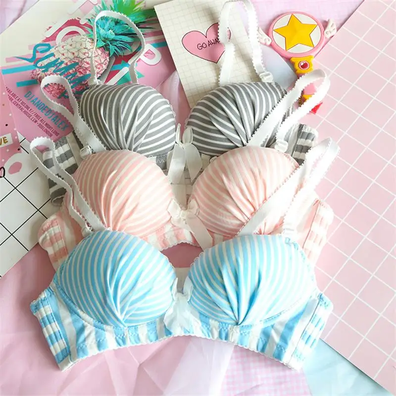 

Anime Japanese Lolita Lingerie Striped Bow Sexy Bra Underwear Panties Bikini Brassiere Set Women's Bra & Briefs Gifts 3 Colors
