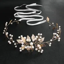 2019 Newest Gold Leaves Pearls Wedding Belts and Sashes Alloy Bridal Sash Wedding Dress Accessories for Ladies