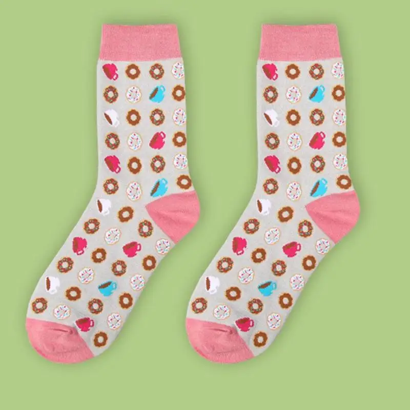 Women Cute Fruit Food Socks Coffee Avocado Apple Cherry Hamburger Egg Donuts Crew Sock Women Cotton Socks For Female Girl